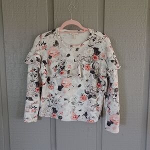 Rebecca Taylor Women Floral Ruffle Pullover Sweatshirt Size S Preppy Cotton